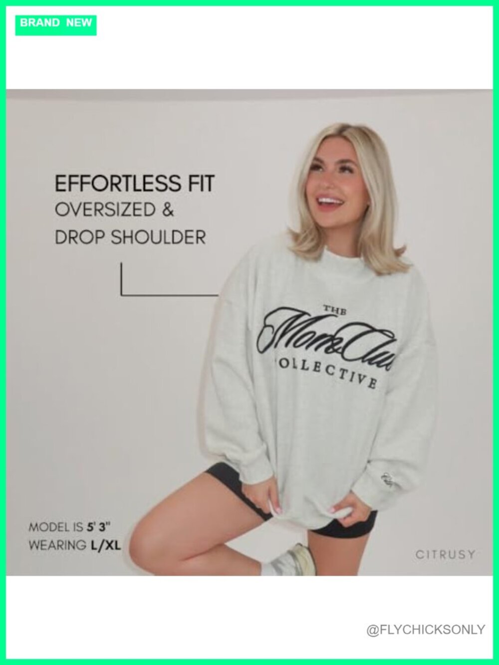 Oversized Mockneck Sweatshirt Pullover Cuff Sleeve Mom Club